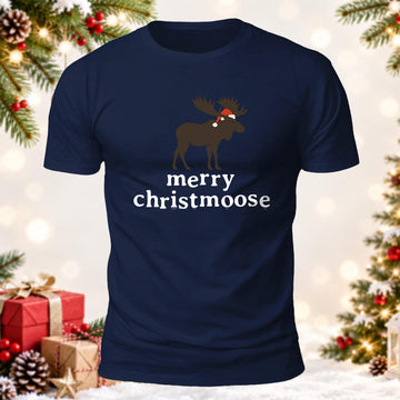 Funny Christmas Moose Printed Short Sleeve T-Shirt