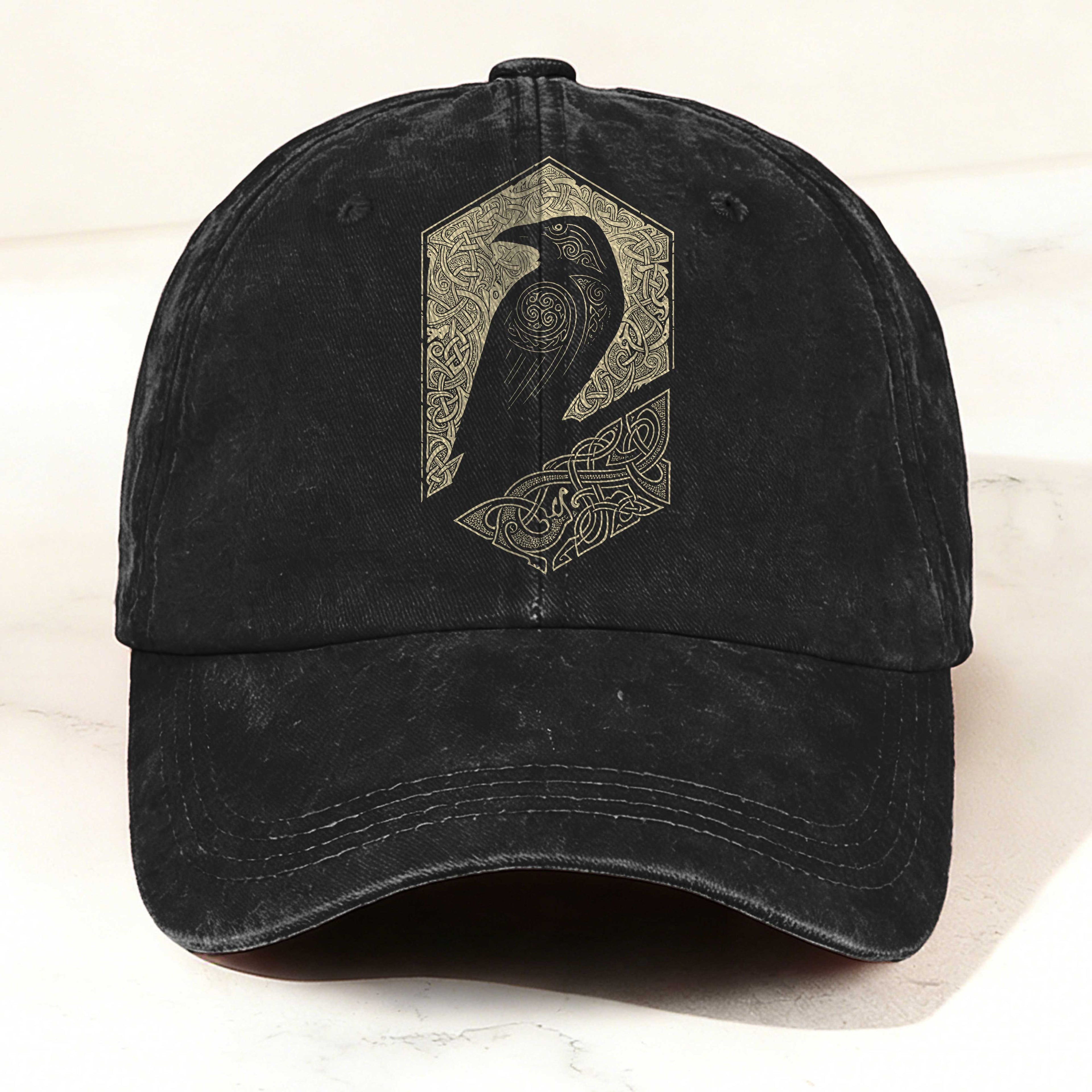 Bird Totem Print Washed Baseball Cap