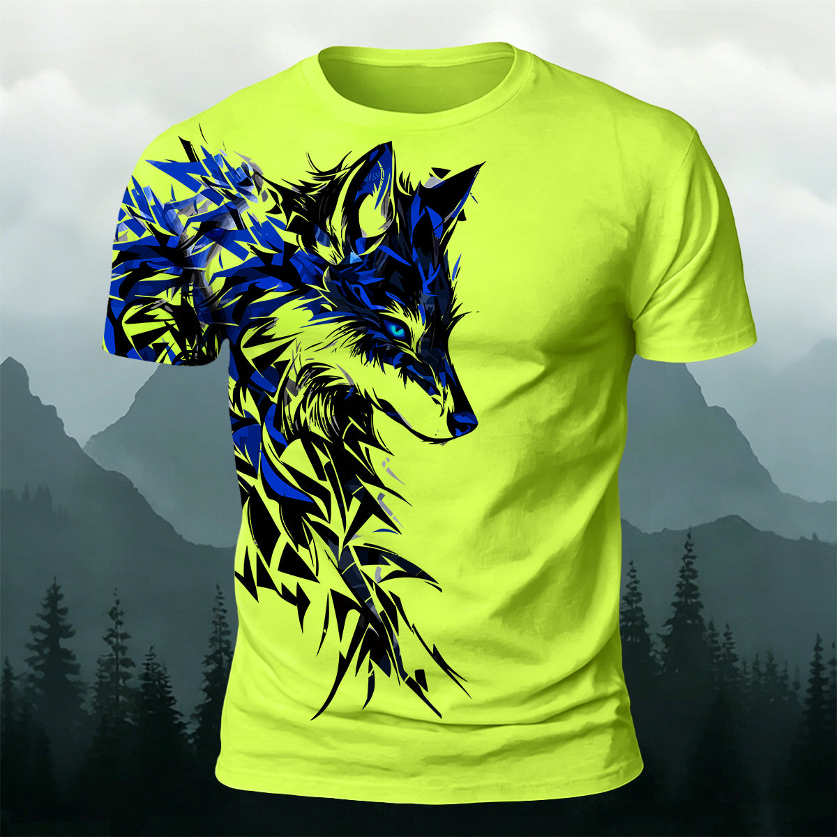 Vintage Giant Wolf Mythology Print Casual Cotton T-Shirt