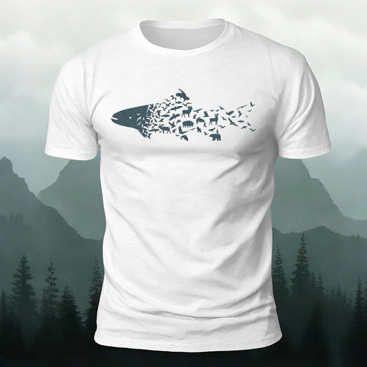Combed Cotton Fish Silhouette-Print Casual T-Shirt