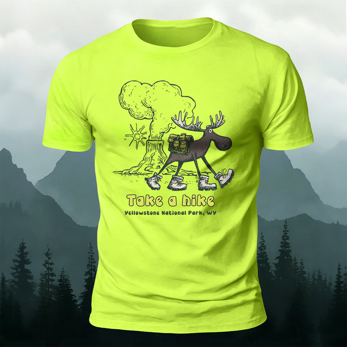 Cute Deer Hiking Print Casual Outdoor Cotton T-Shirt