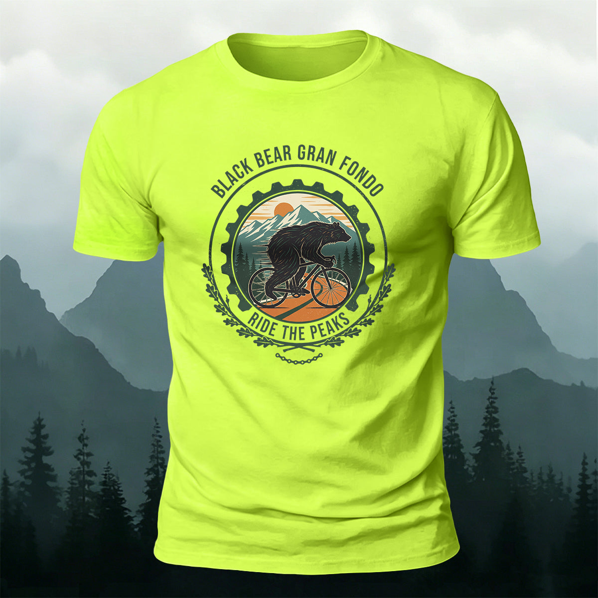 Black Bear Outdoor Cycling Round-Print Casual Cotton Tee