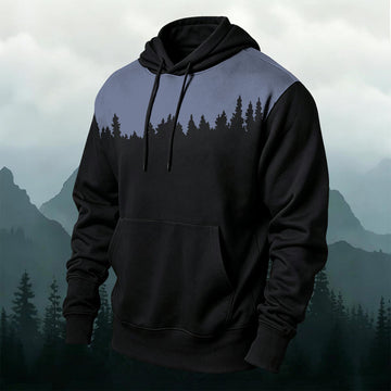 Cotton-Blend Snow Mountain Forest Print Hoodie