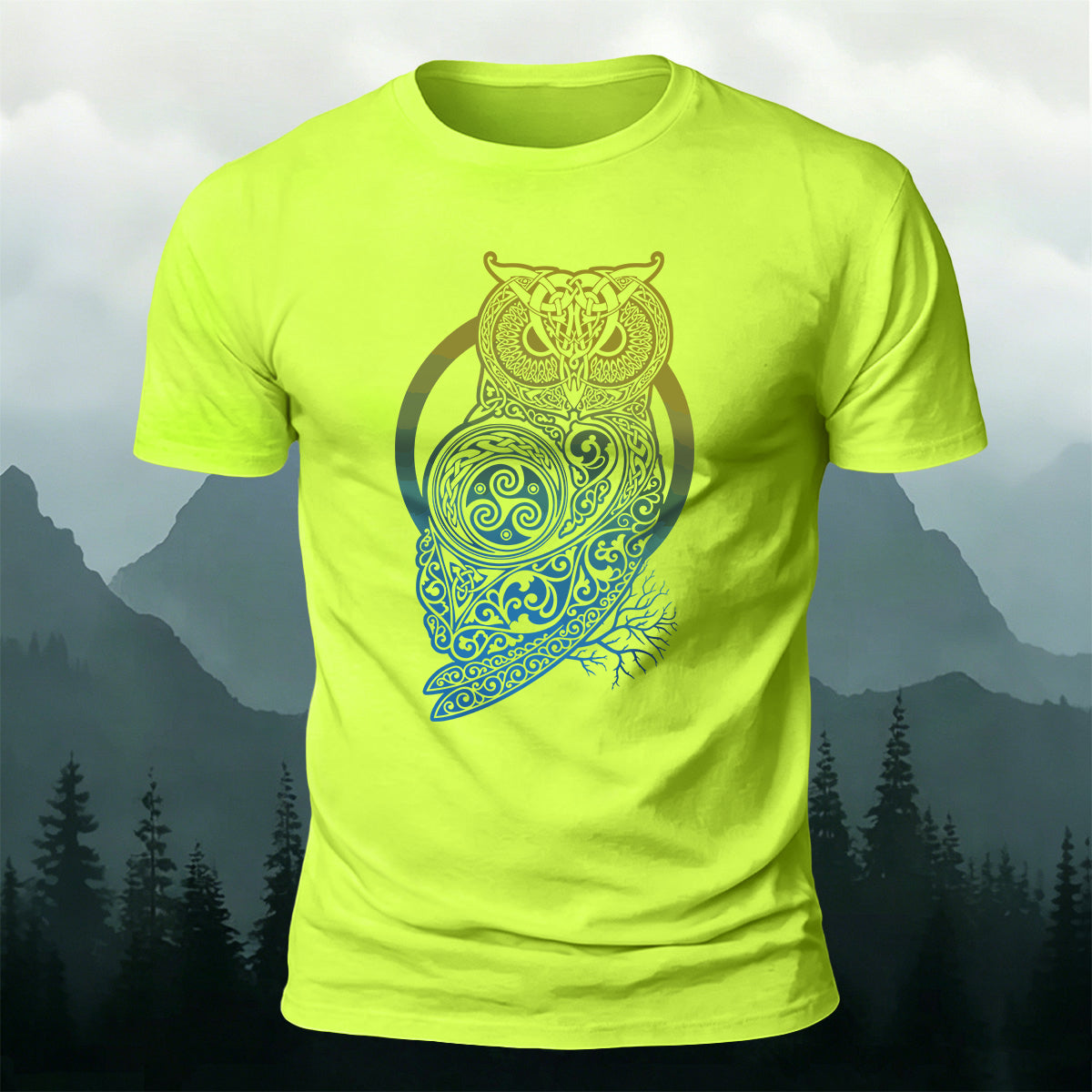 Viking Mythology Owl Print Casual Cotton T-Shirt