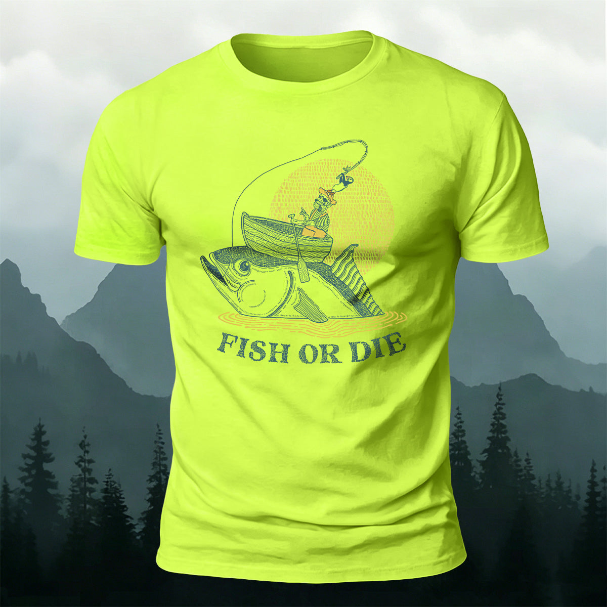 Fish Or Die Printed Casual Cotton T-Shirt