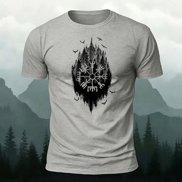 Premium Cotton Crow Forest Totem Printed T-Shirt