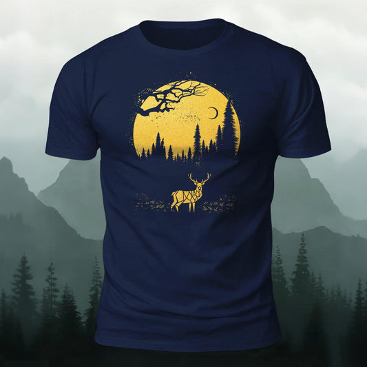 Soft Cotton Moonlit Deer Graphic Casual T‑Shirt