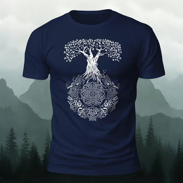 Tree Of Life Viking Totem Printed Short Sleeve T-Shirt