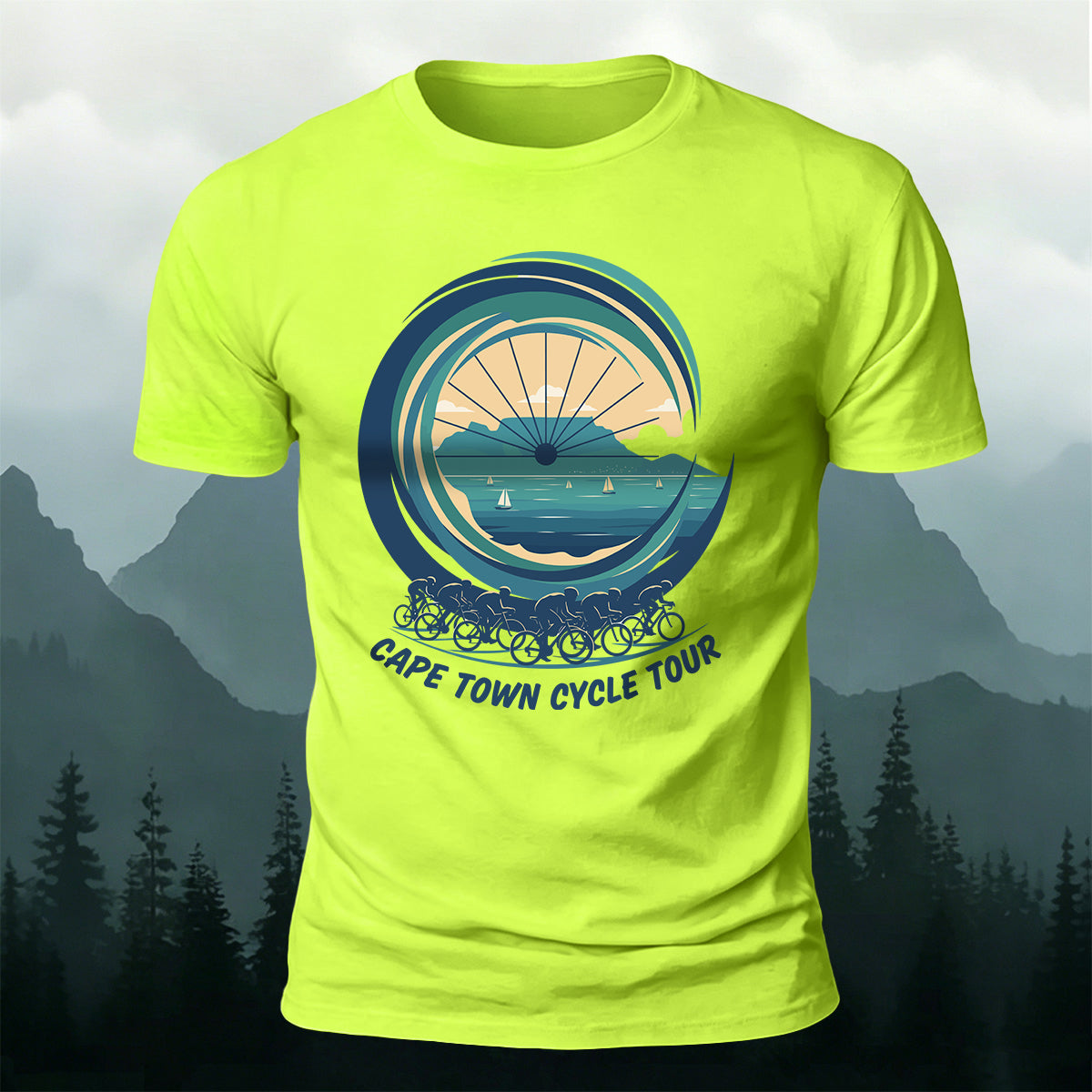 Outdoor Cyclists Round-print Casual Cotton T-Shirt