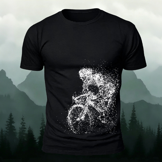 Cycling Pattern Mountain-Style Cotton Casual T-Shirt Black