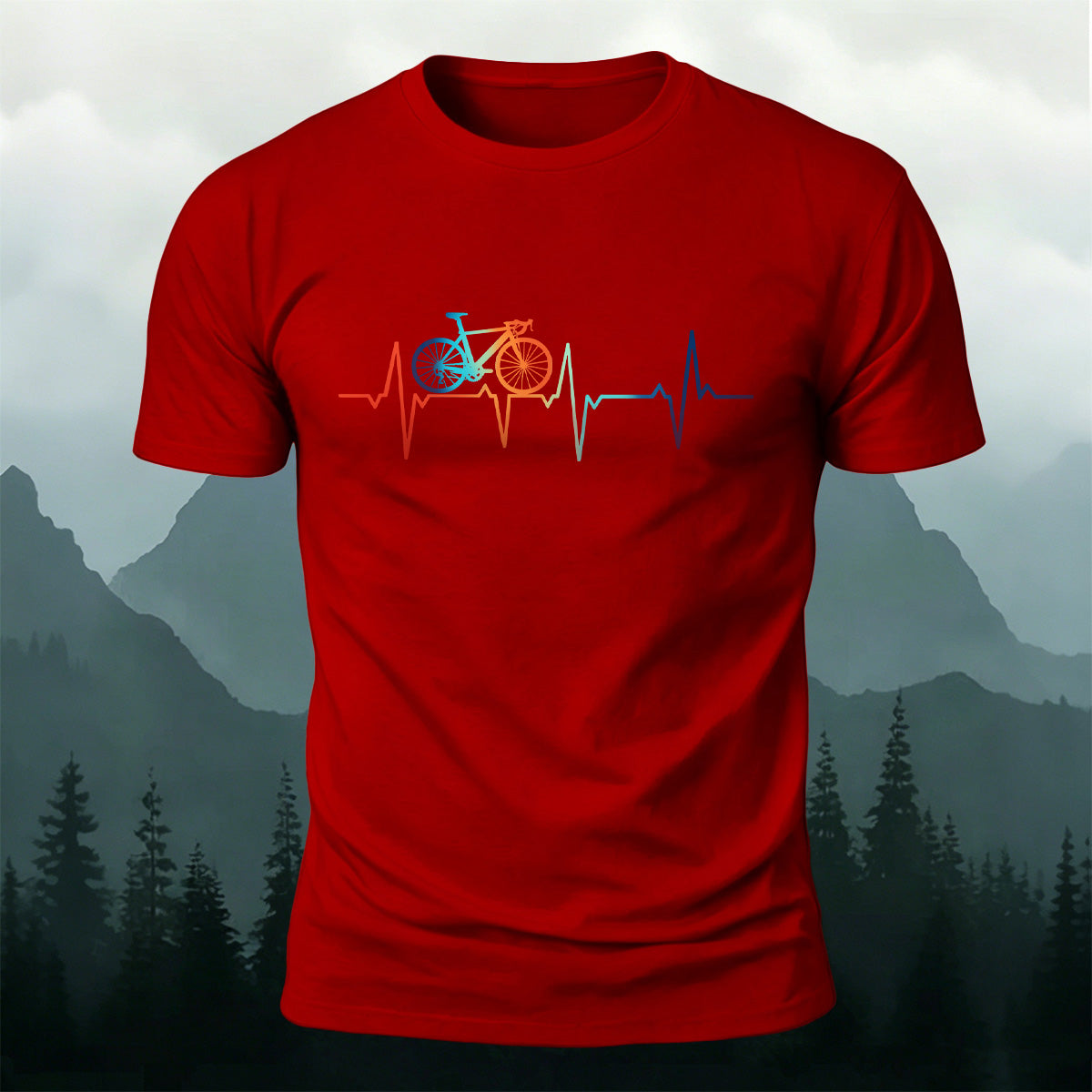 Bicycle Color Print Natural Soft-touch Feel T-Shirt Red
