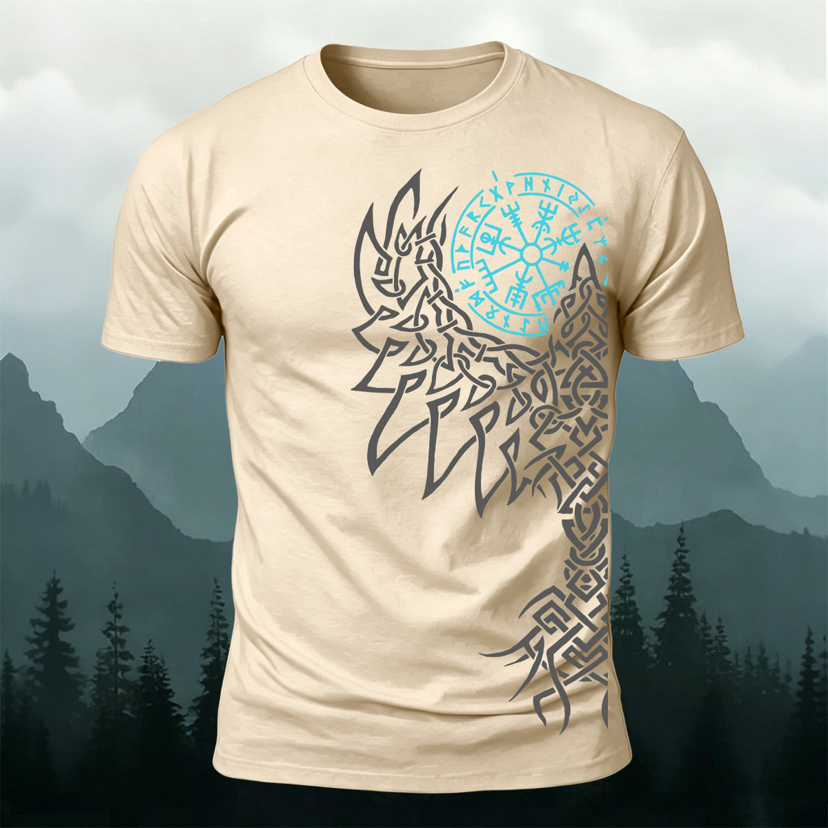 Giant Wolf Mythological Totem Print  Casual Cotton T-Shirt