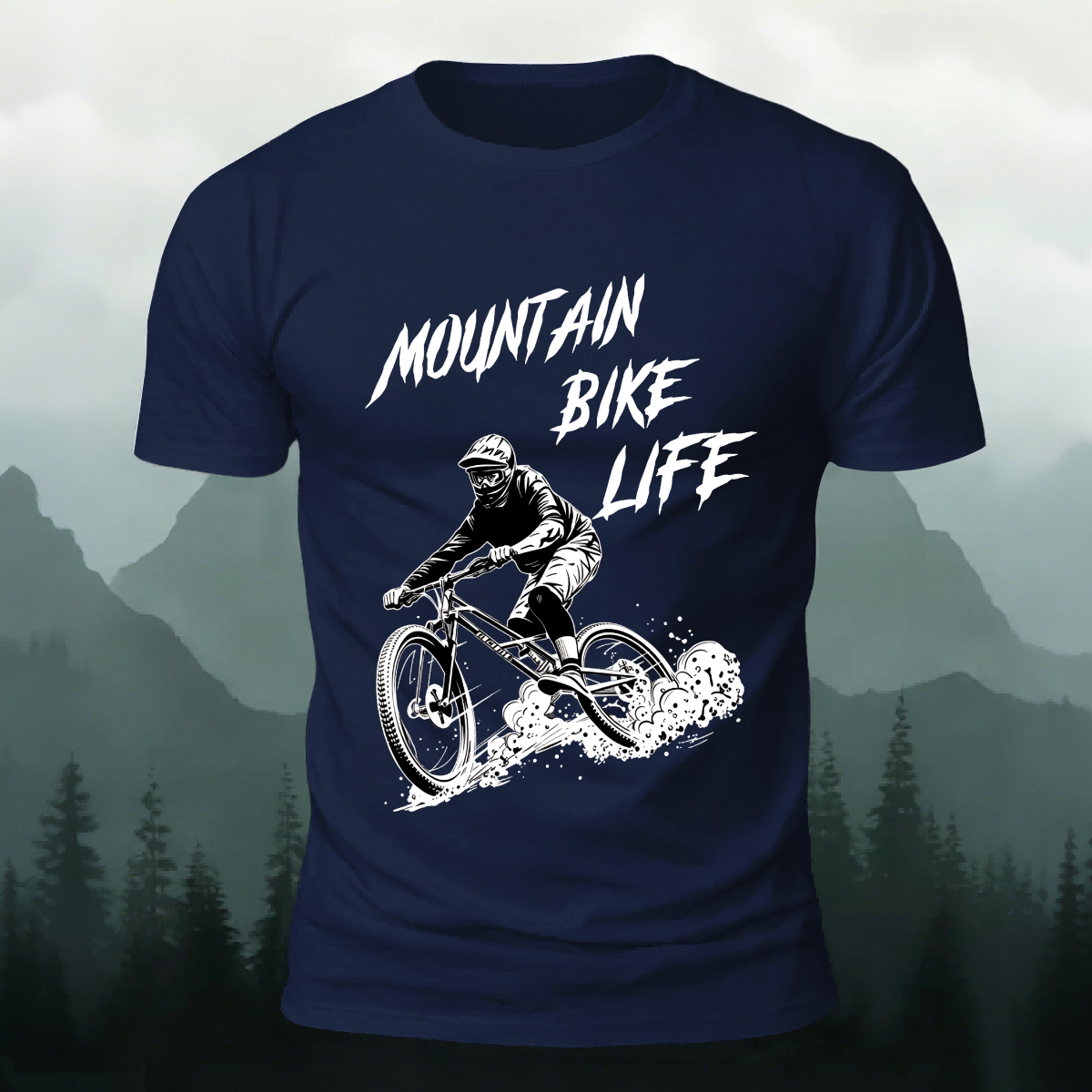 Mountain Biking Print Breathable Material T-Shirt Navy
