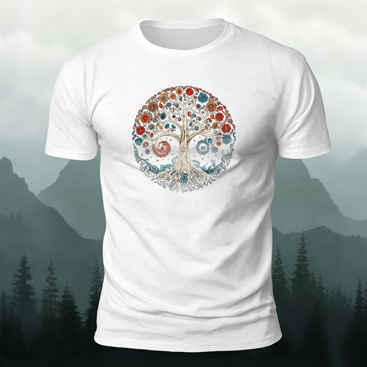 Bloom Tree Print Soft-touch Feel Cotton T-Shirt White
