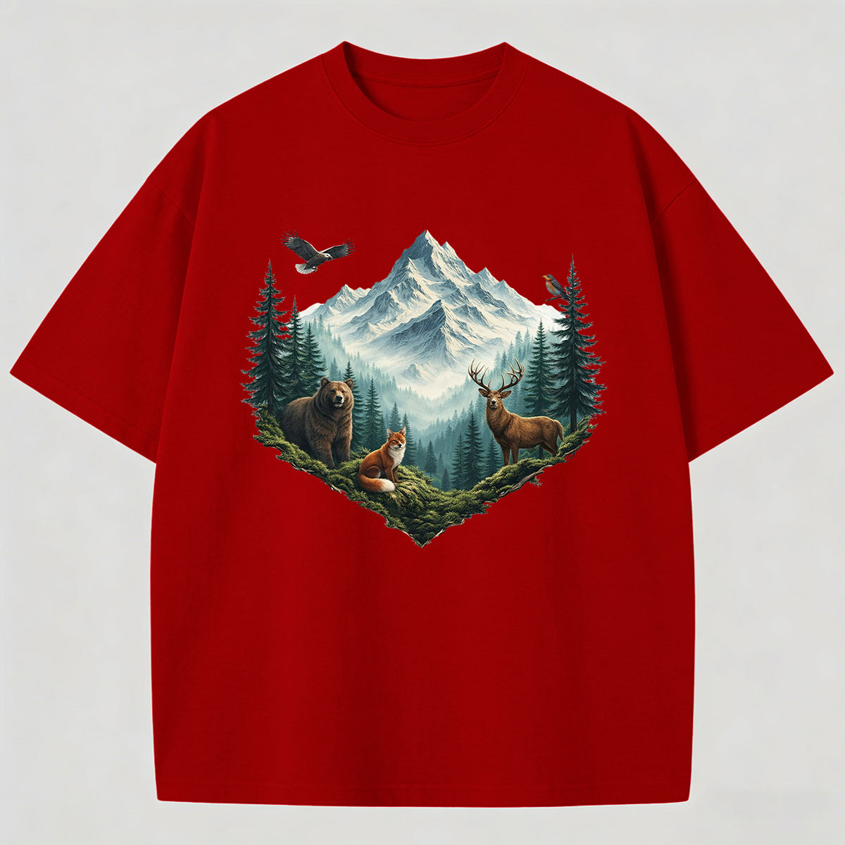 Artistic Landscape Print Men's Cotton Tee