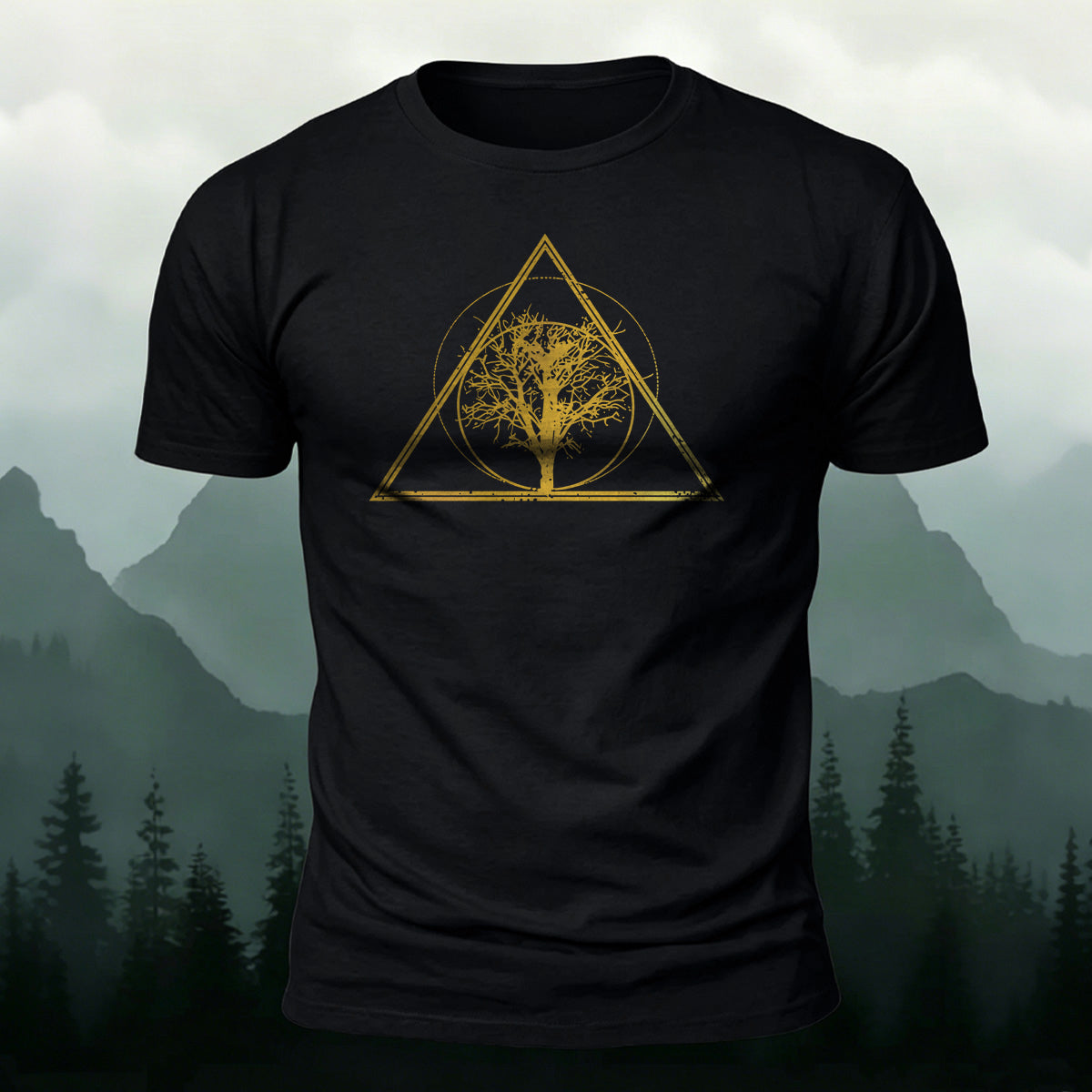 Tree-shaped Pattern Minimalist 100% Cotton T-Shirt Black