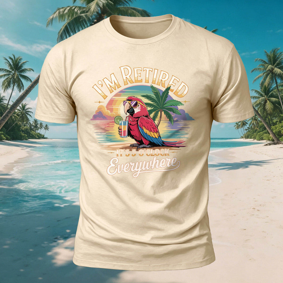 Fun Parrot Drinking Beach Leisure Breathable T-Shirt