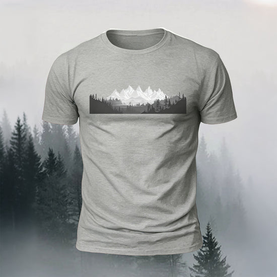 Mountain Forest Print Casual Comfortable T-Shirt Grey