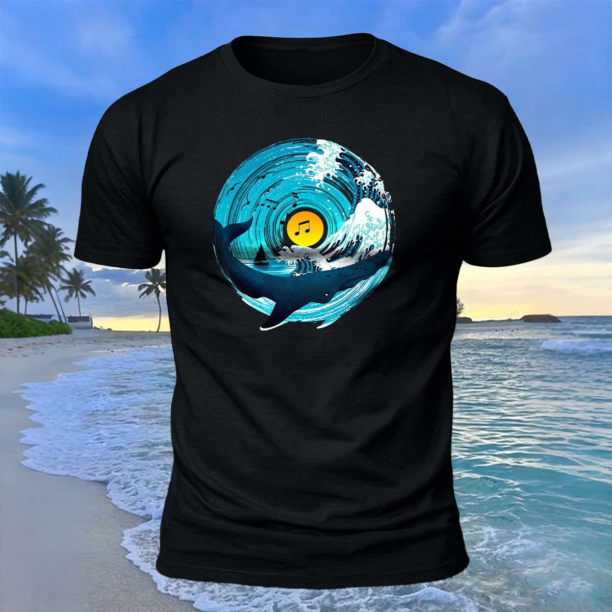 Music Ocean Print Beach Casual Breathable T-Shirt