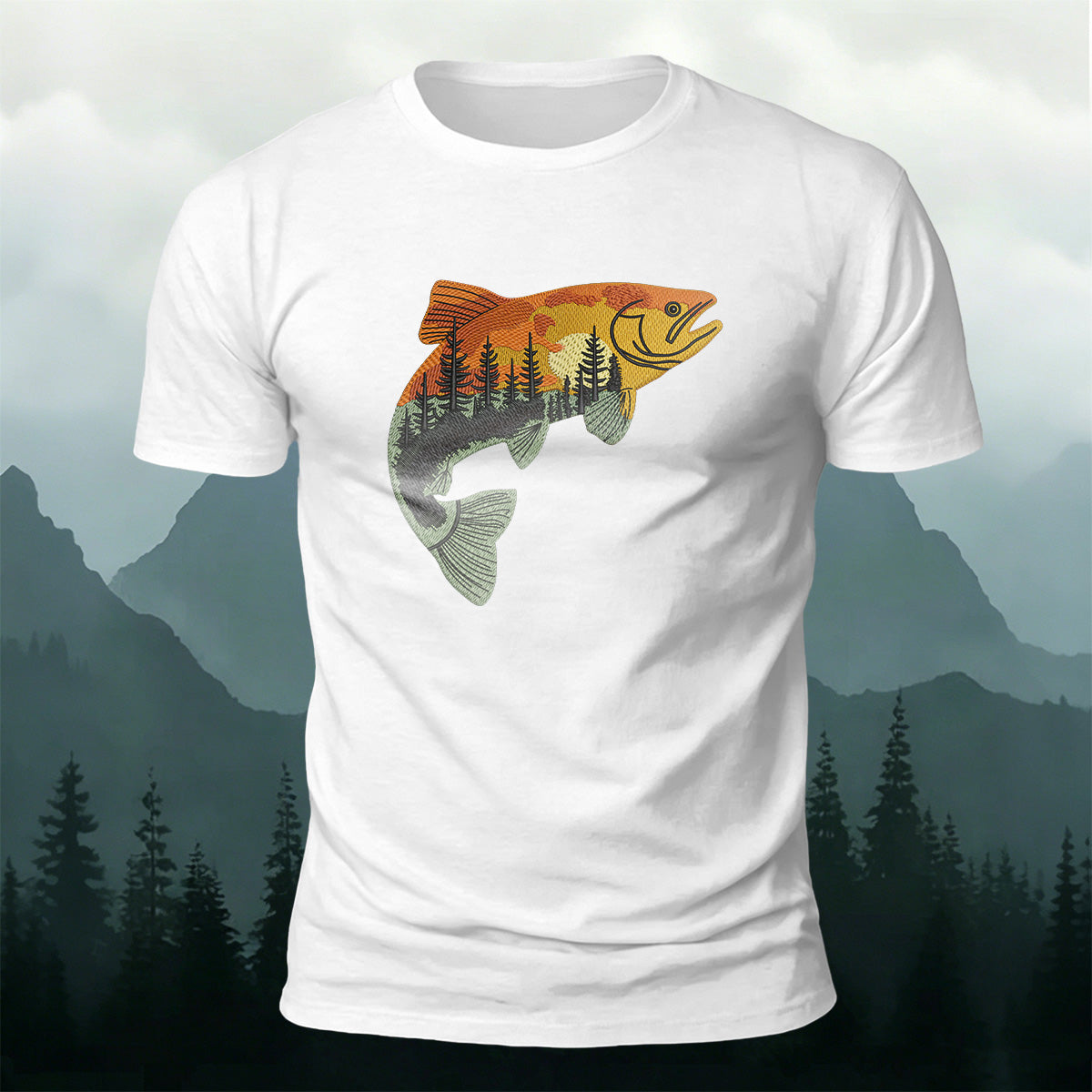 Forest Fish Illustrated Embroidered 100% Cotton Tee