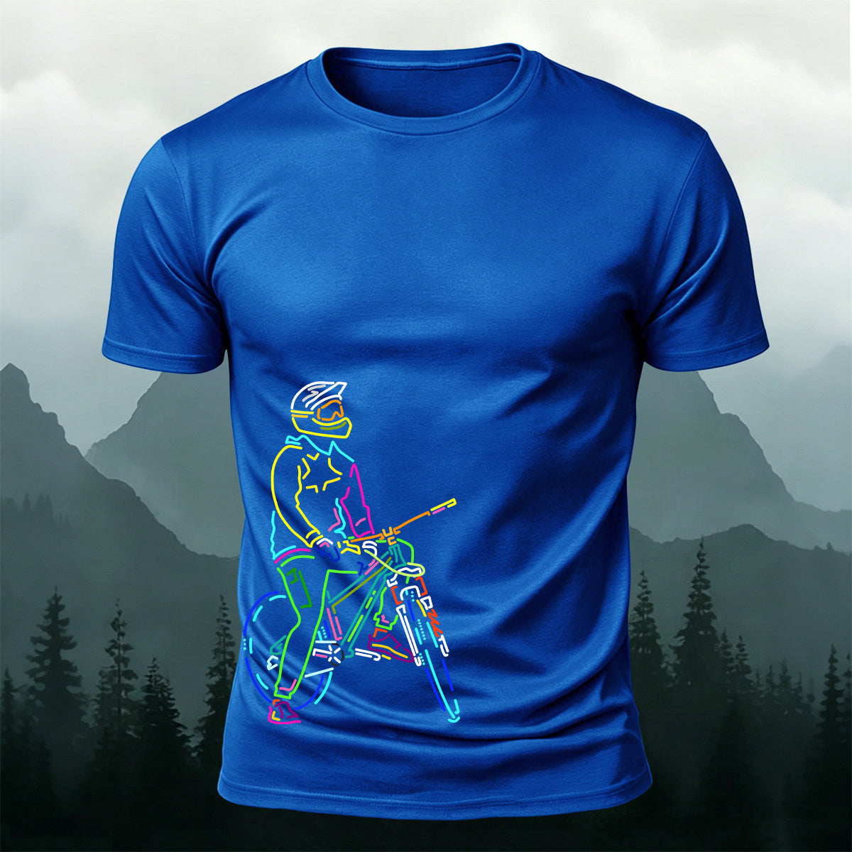 Colorful Lines Cycling Series Printed Cotton T-Shirt