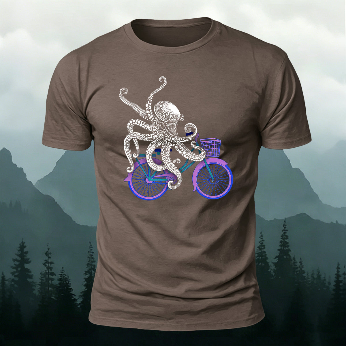 Octopus Cycling Fun Print Cotton Casual T-Shirt CO