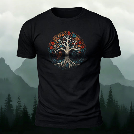 Bloom Tree Print Soft-touch Feel Cotton T-Shirt Black