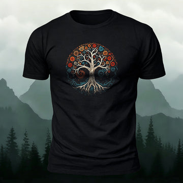 Bloom Tree Print Soft-touch Feel Cotton T-Shirt Black