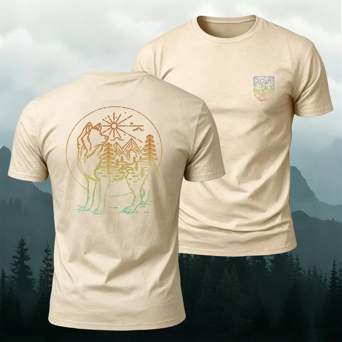 Wolf Forest Nature Art Premium Cotton T-Shirt