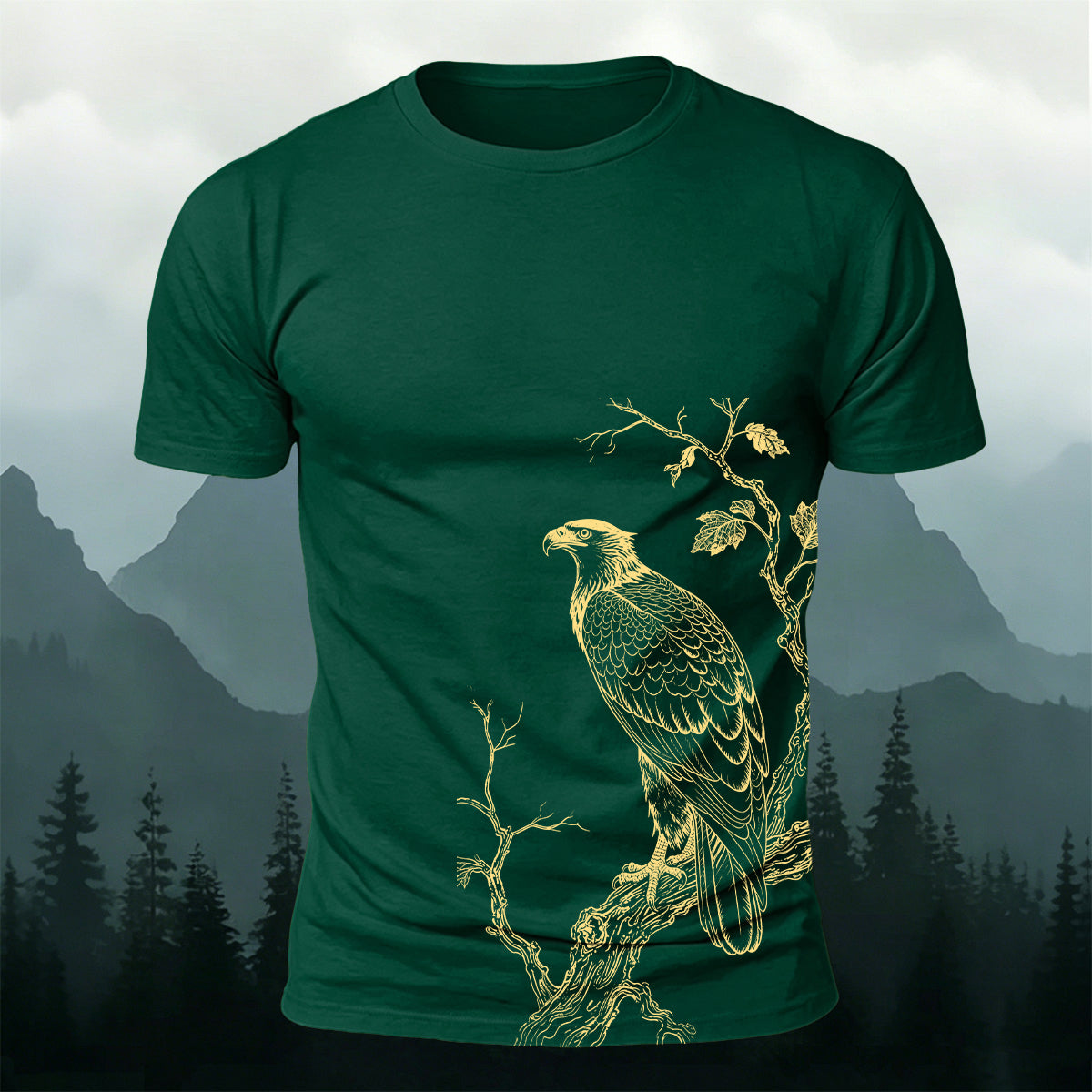 Bird-on-a-Branch PrintCasual 100% Cotton T-Shirt DGE