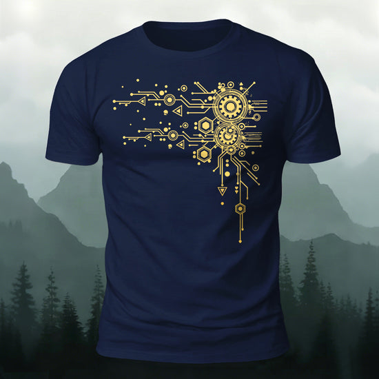 Creative Geometric Mechanical Premium Cotton T-Shirt Navy
