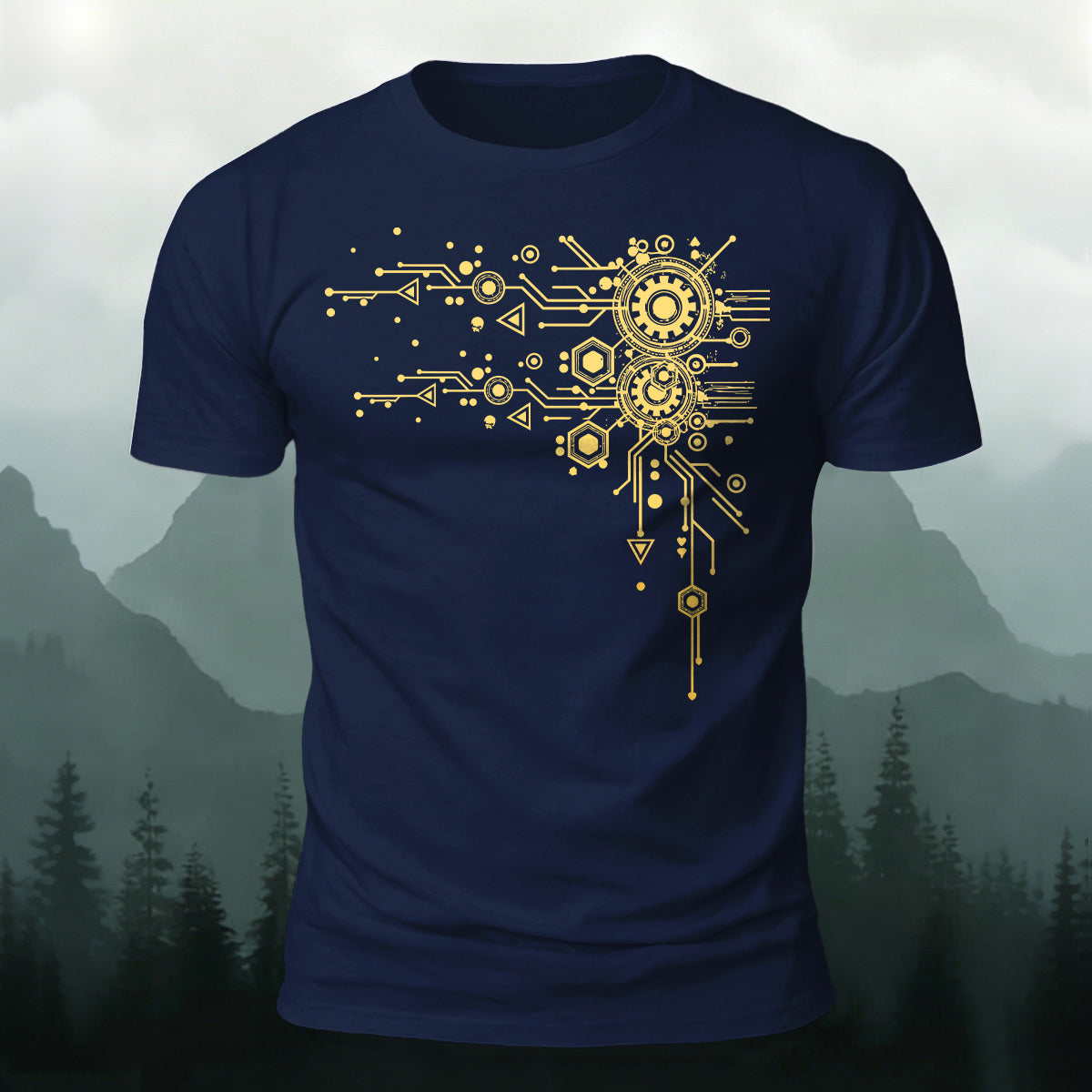 Creative Geometric Mechanical Premium Cotton T-Shirt Navy