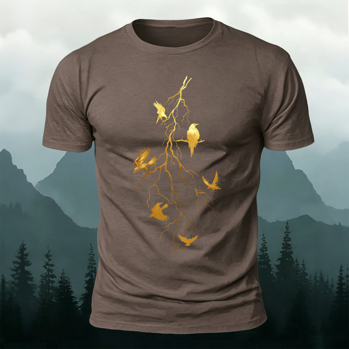 Dead Branches and Crows Print Casual 100% Cotton T-Shirt