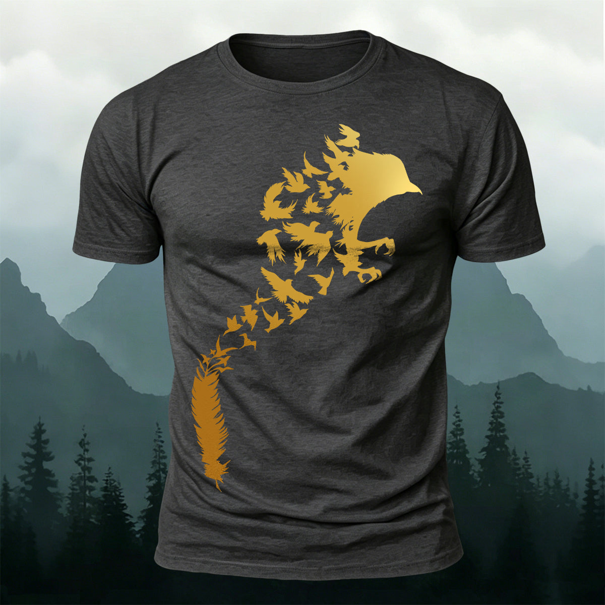 Artistic Bird Print Natural Premium Cotton T-Shirt
