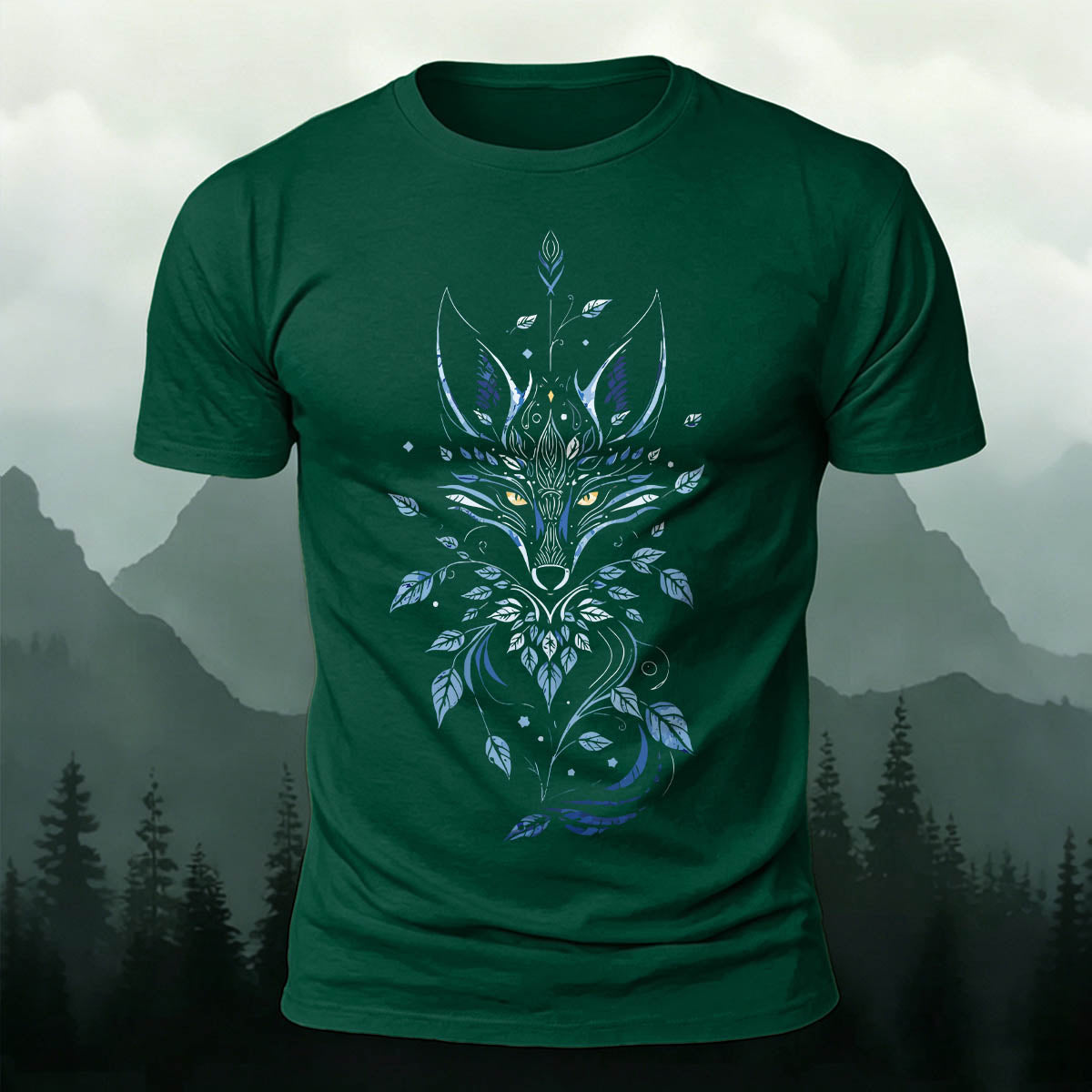 Fox Mythology Totem Print 100% Cotton T-Shirt