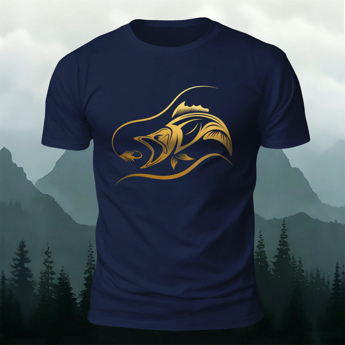 Fish Print on the Chest Cotton Casual T-Shirt