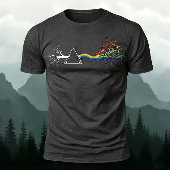 Colorful Tree Print Premium Cotton Round Neck T-Shirt Dark grey