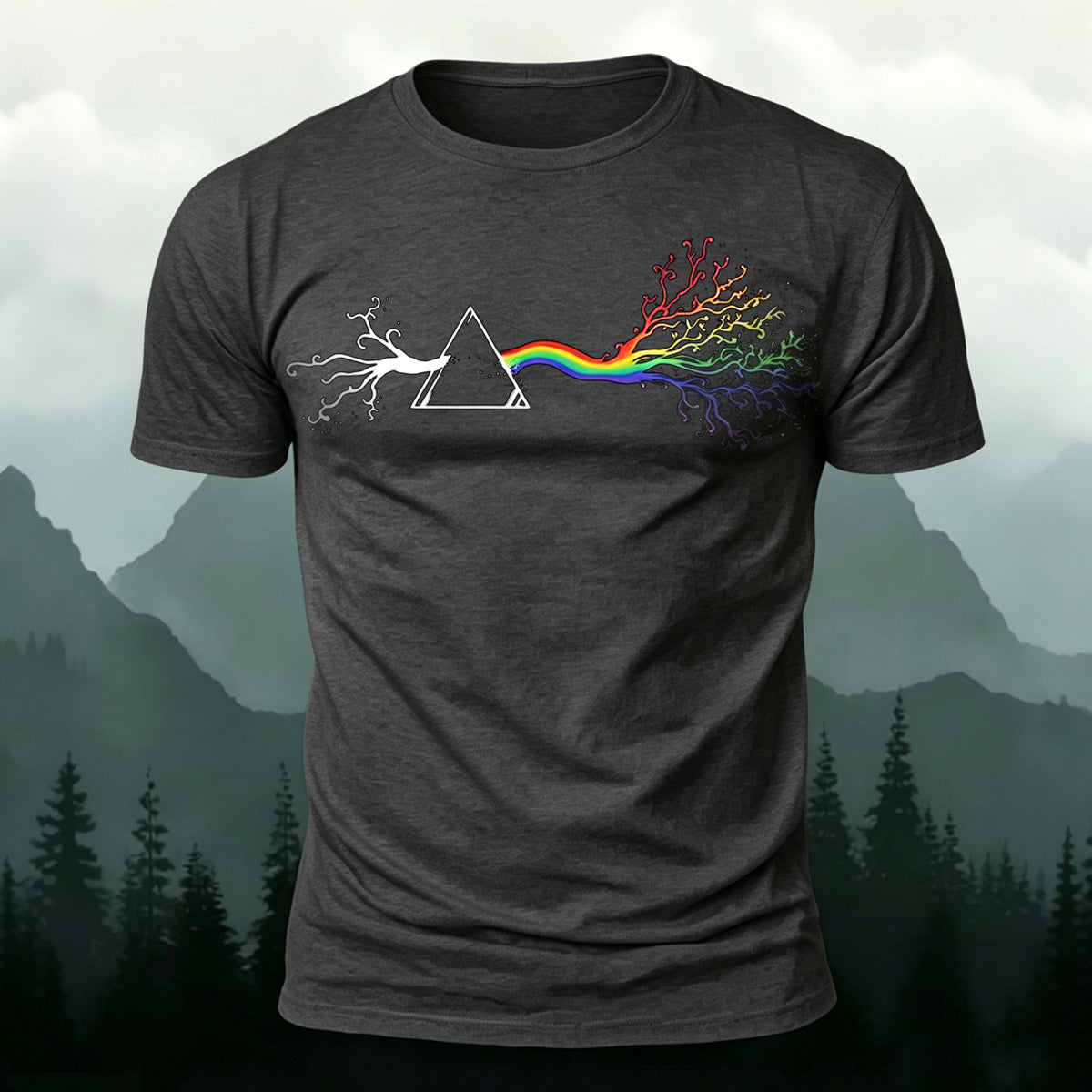 Colorful Tree Print Premium Cotton Round Neck T-Shirt Dark grey