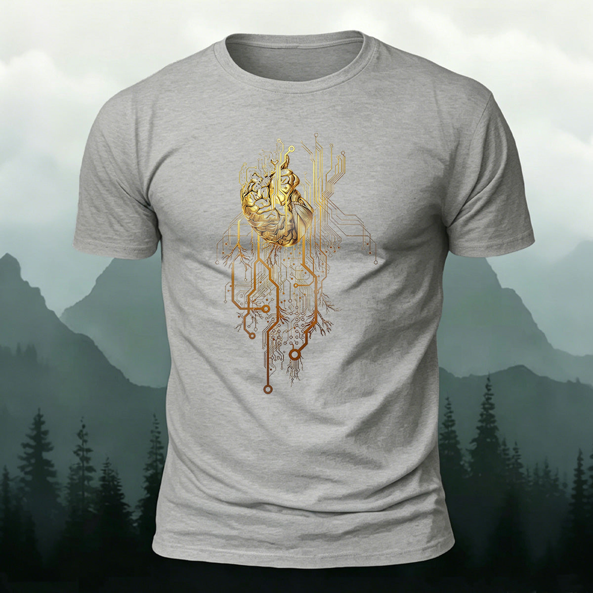 Artistic Heart Casual Washed Cotton T-Shirt Grey