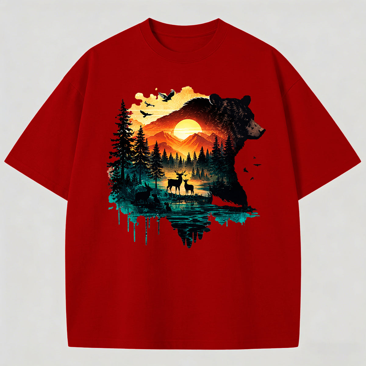 Men's Artistic Watercolor Print Cotton T-Shirt