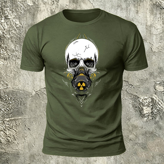 Gas Mask Skull Print Cotton Crew Neck T-Shirt AMG