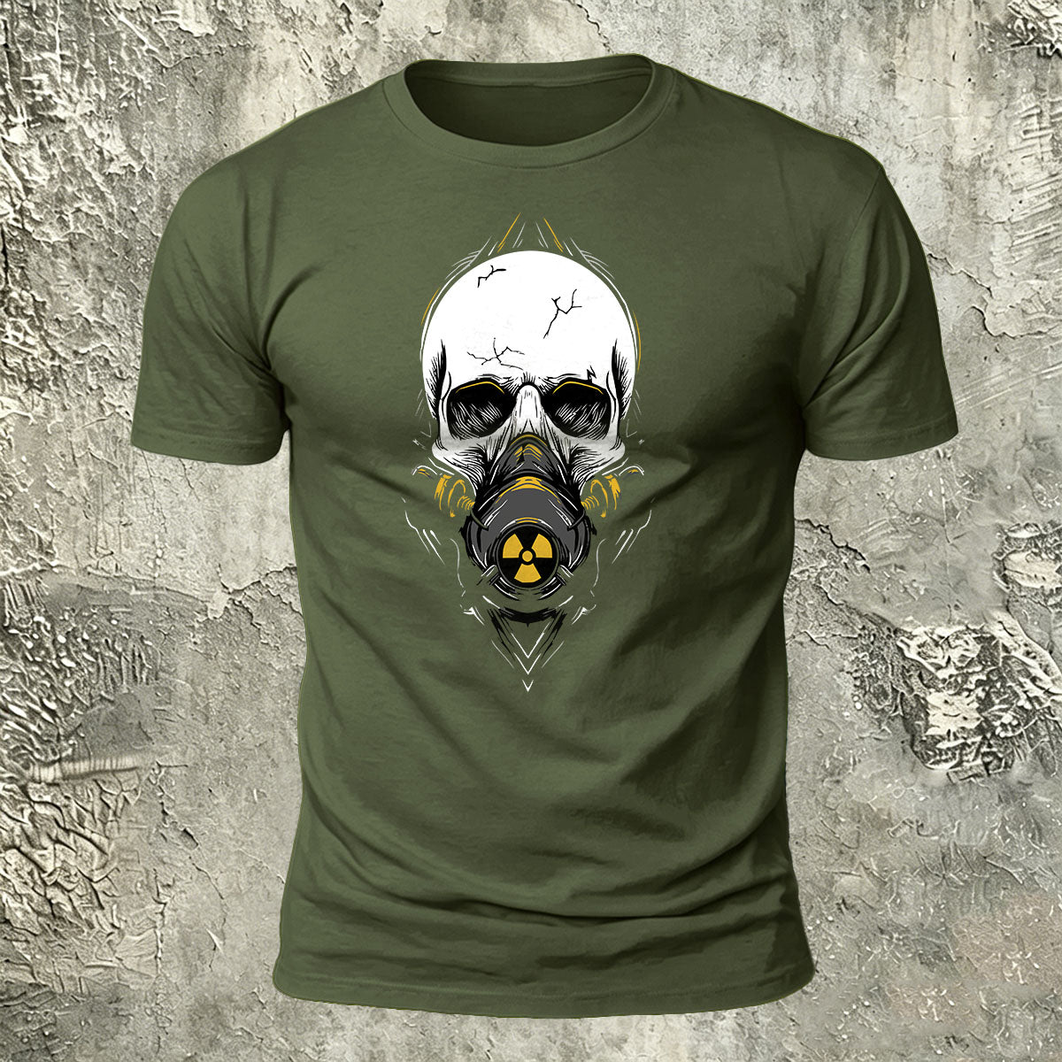 Gas Mask Skull Print Cotton Crew Neck T-Shirt AMG