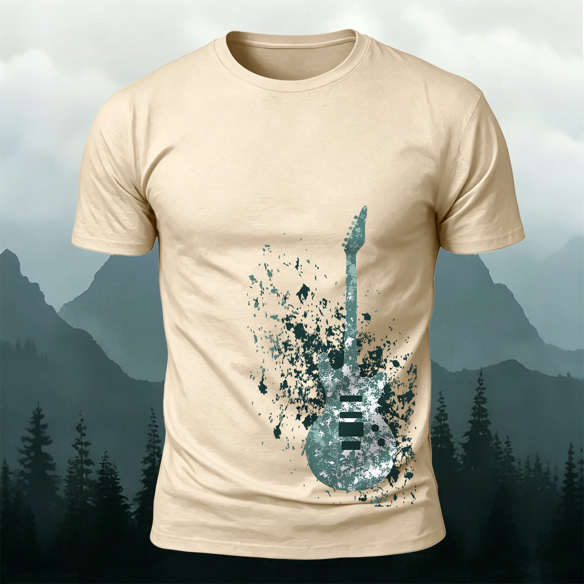 Ice Crystal Guitar Printed 100% Cotton Versatile Casual Tee