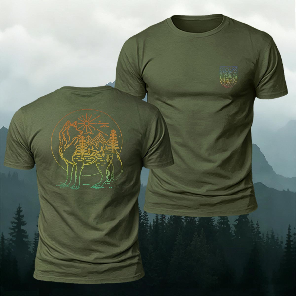 Wolf Forest Nature Art Premium Cotton T-Shirt