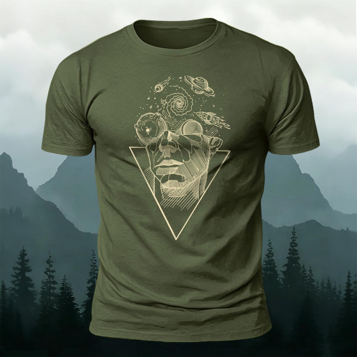 Artistic Sketch-Style Printed Casual Cotton T-Shirt