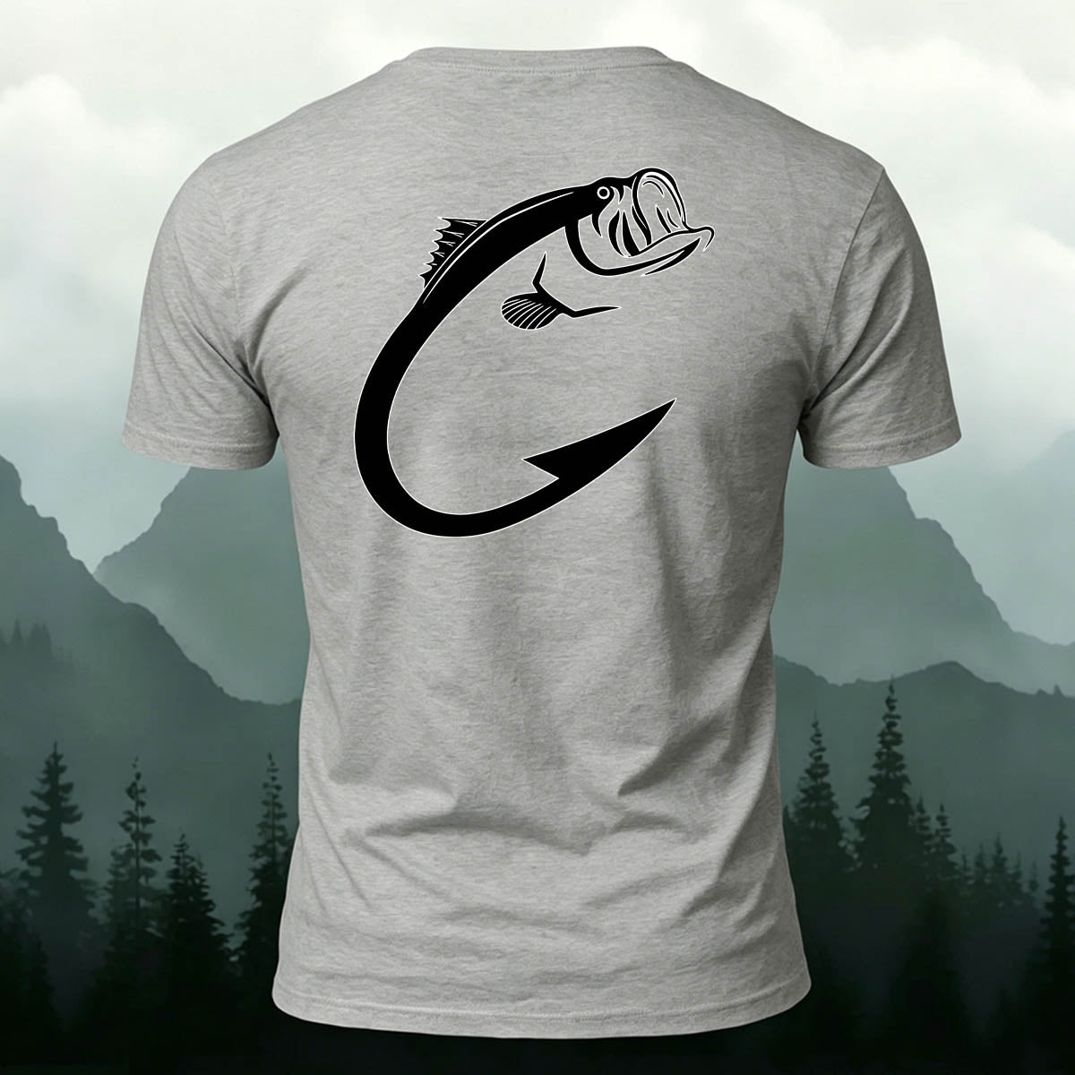 Fishing Hook Bass Print Outdoor 100% Cotton Tee