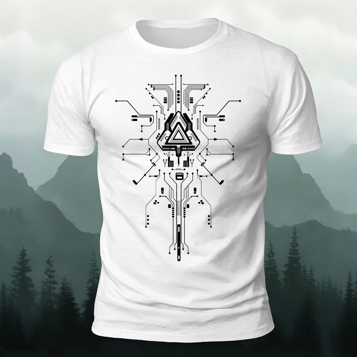 Mechanical Print Casual Combed Cotton T-Shirt