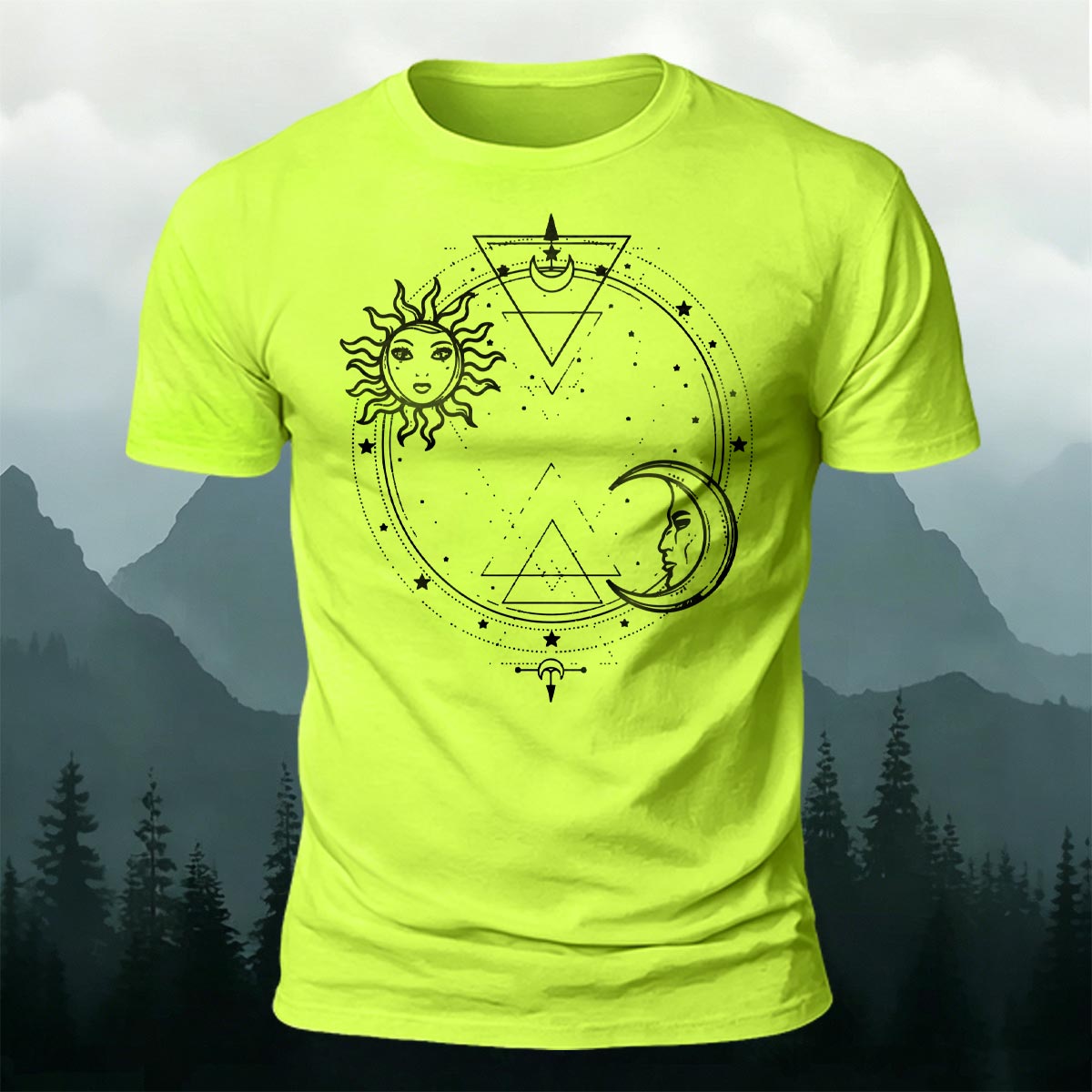 Sun and Moon Print Casual Cotton T-Shirt NG