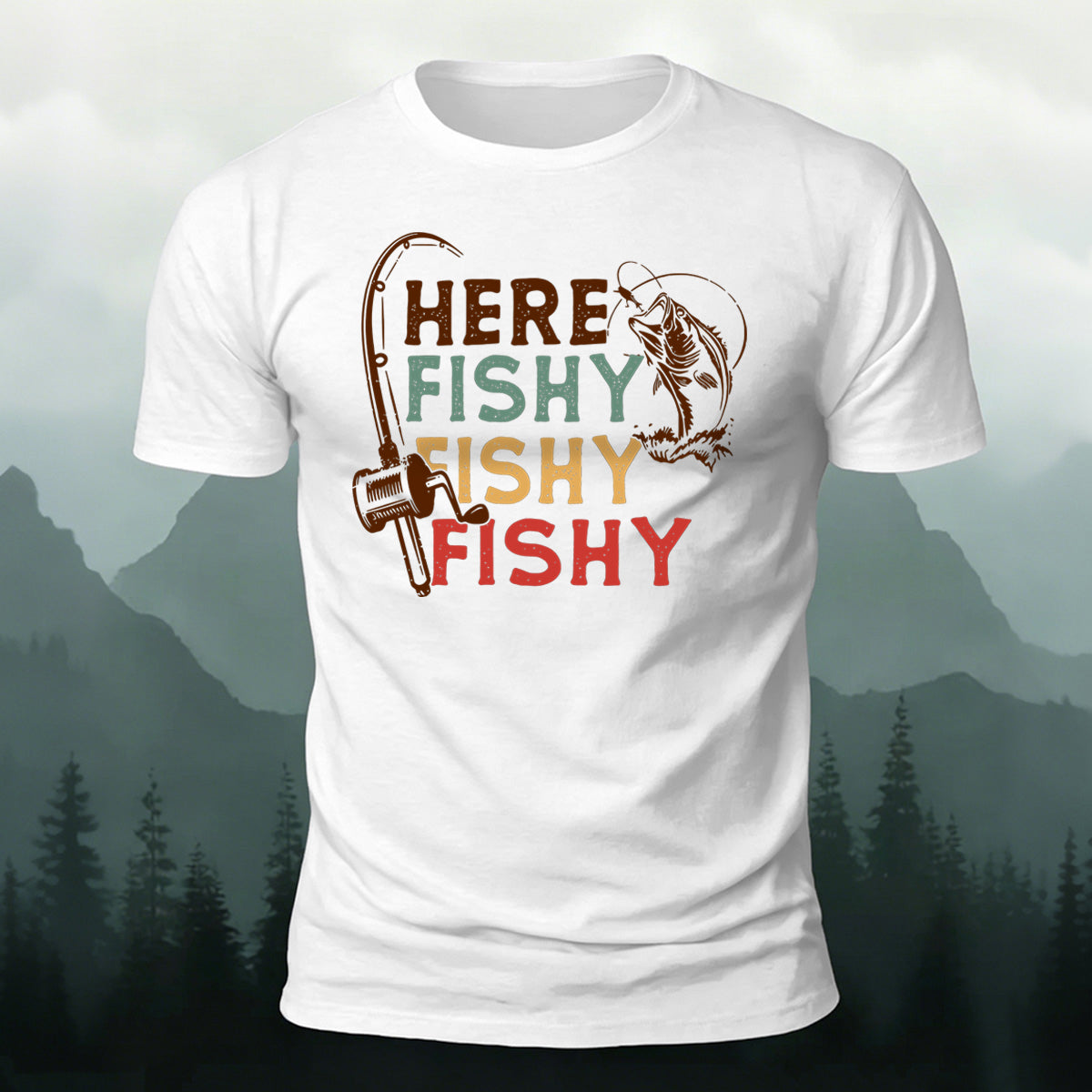 Here Fishy Outdoor Casual Cotton T-Shirt