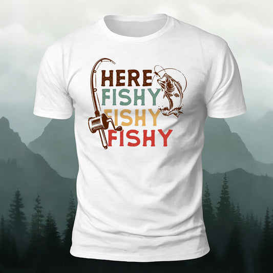 Here Fishy Outdoor Casual Cotton T-Shirt